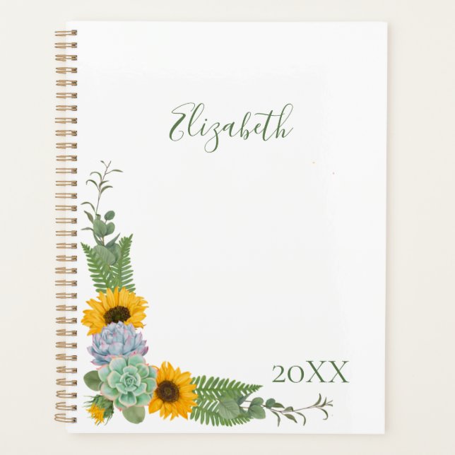 Personalised Sunflowers Floral Greenery Yearly Planner (Front)