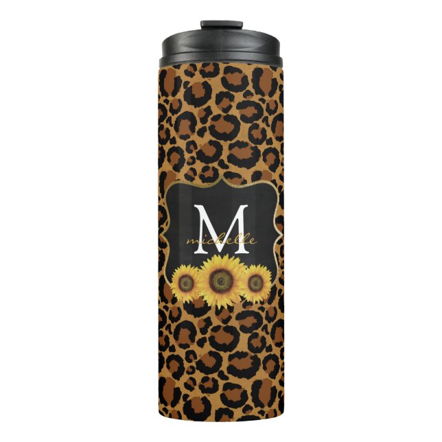Personalised Sunflowers & Leopard Thermal Tumbler (Front)