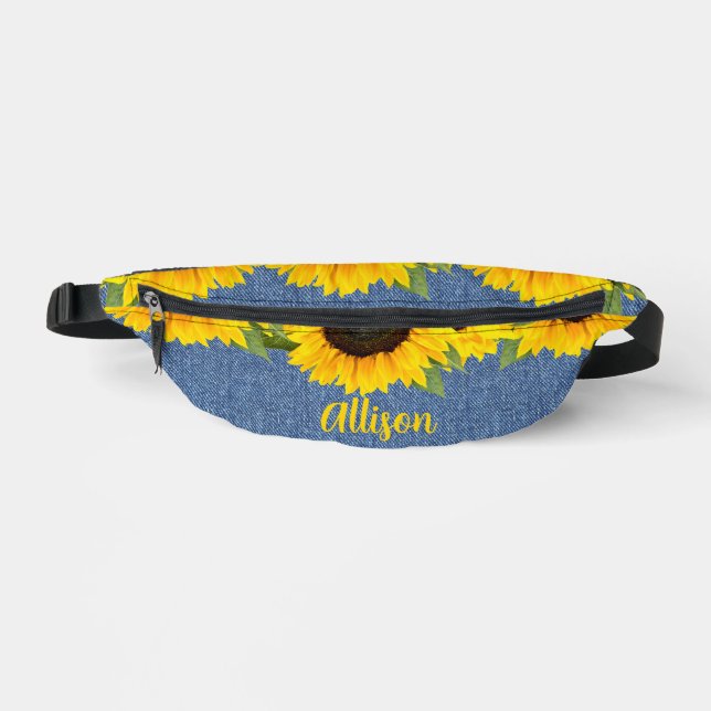 Personalised Sunflowers on Denim Print Bum Bags (Front)