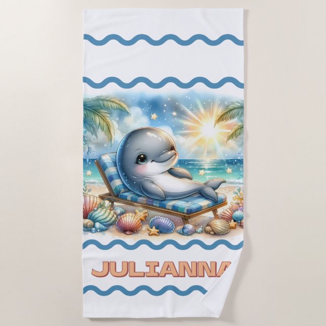 Personalised Sunny Dolphin Bliss Beach Towel (Front)