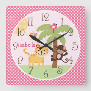 Personalised Sunny Monkey & Tiger Nursery Clock