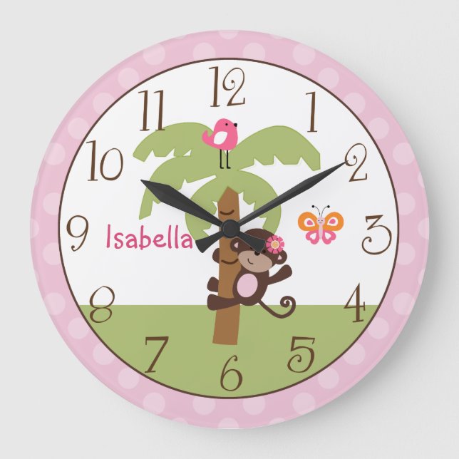 Personalised Sunny Safari Monkey Nursery Clock (Front)