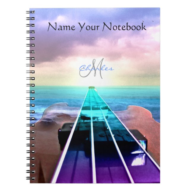 Personalised Sunset Bass Guitar Music Notebook (Front)