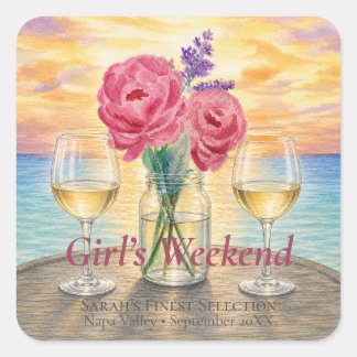 Personalised Sunset Girls Weekend Square Sticker