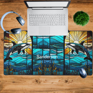 Personalised Sunset Ocora Black Blue Ocean Desk Mat