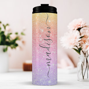 Personalised Sunset Sparkle Glitter Thermal Tumbler
