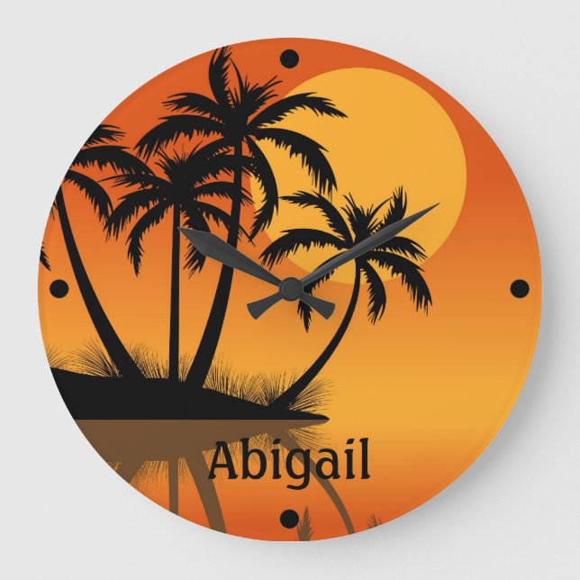Personalised Sunset Tropical Beach Wall Clock (Front)
