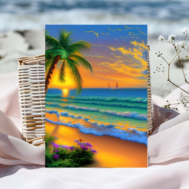 Personalised Sunset Tropical Birthday Card (Creator Uploaded)