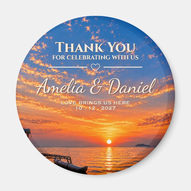 Personalised Sunset Wedding Favour Magnet (Front)