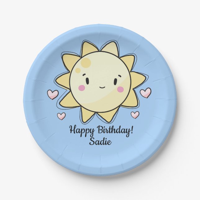Personalised Sunshine Happy Birthday Paper Plate (Front)