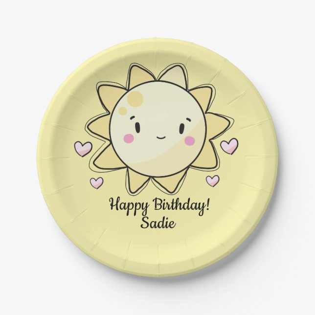 Personalised Sunshine Happy Birthday Paper Plate (Front)