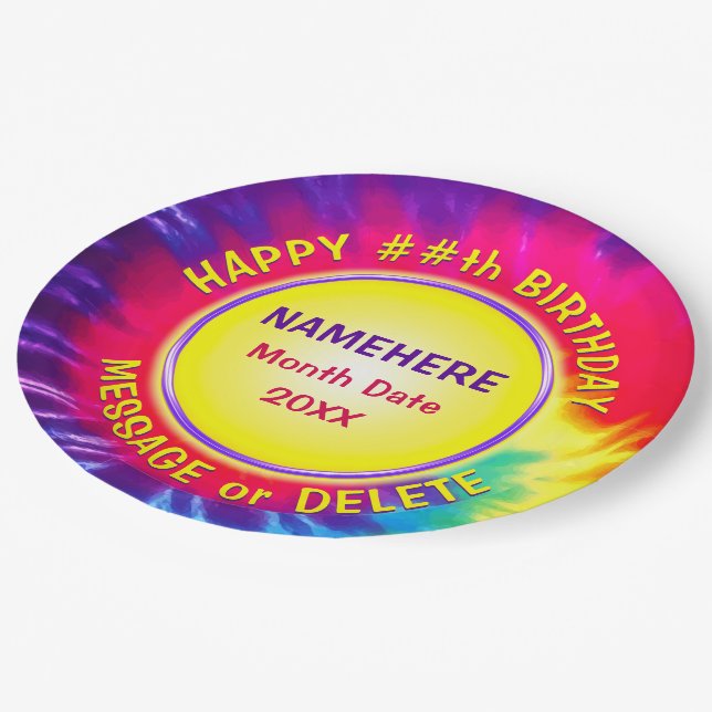 Personalised Super Cute, TIE DYE Paper Plates (Angled)