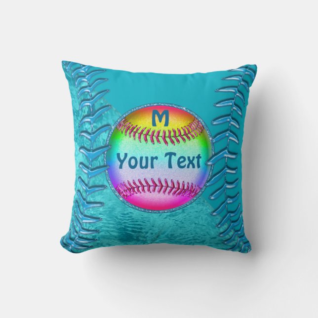 Personalised Super Cute Turquoise Softball Pillows (Front)