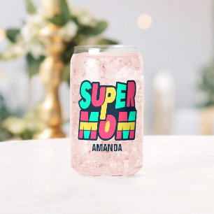 Personalised Super Mum Name Mother's Day Can Glass