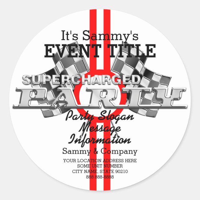 Personalised Supercharged Performance Party Classic Round Sticker (Front)