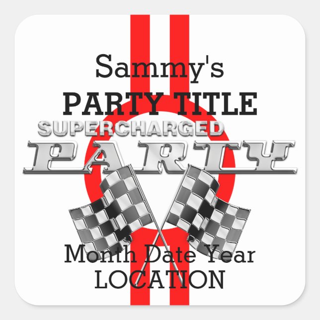 Personalised Supercharged Performance Party Square Sticker (Front)