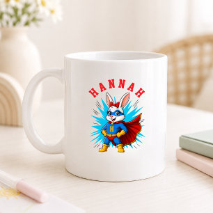 Personalised Superhero Bunny Girl Name & Initial Coffee Mug