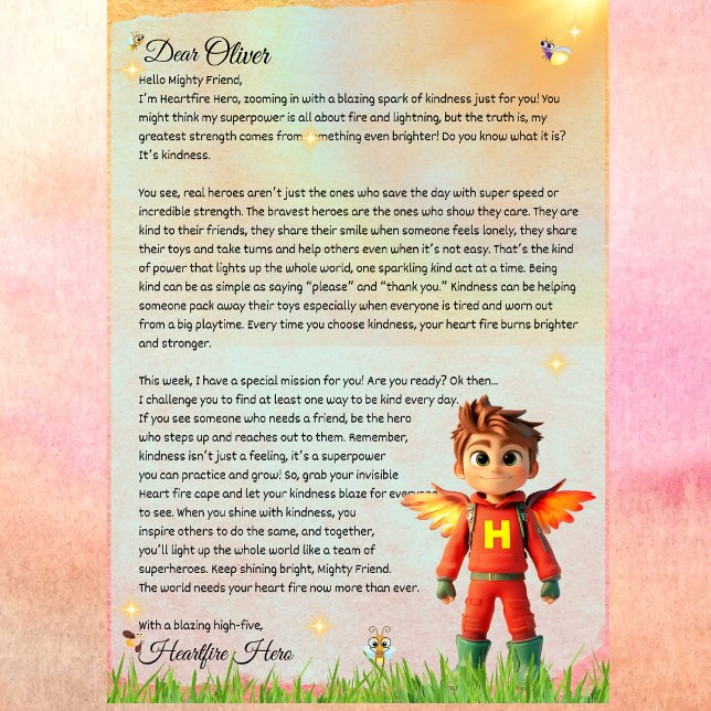 Personalised Superhero Kindness Letter Printable  Invitation (Heartfire Hero Superhero Letter for Kids – Kindness Mission Printable)