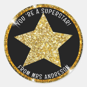 Personalised superstar Teacher Reward Classic Round Sticker