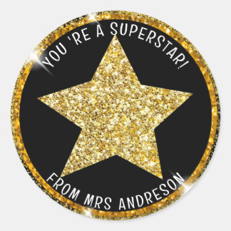 Personalised superstar Teacher Reward Classic Round Sticker