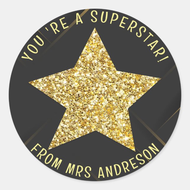 Personalised superstar Teacher Reward Classic Round Sticker (Front)