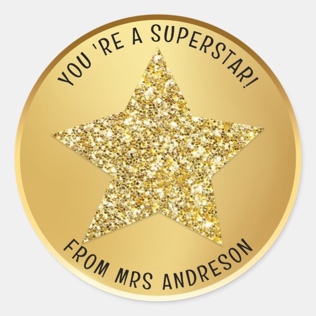Personalised superstar Teacher Reward Classic Round Sticker (Front)