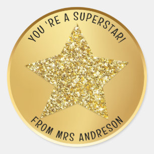 Personalised superstar Teacher Reward Classic Round Sticker