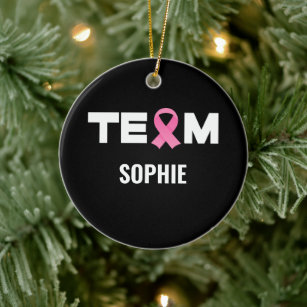 Personalised Support Team Breast Cancer Awareness  Ceramic Tree Decoration