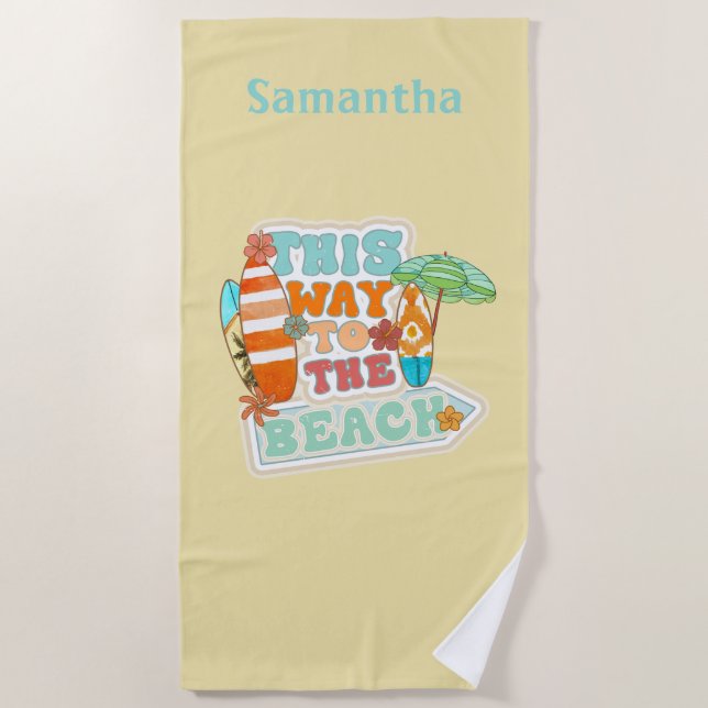 Personalised Surfboard Umbrella Summer Beach Towel (Front)