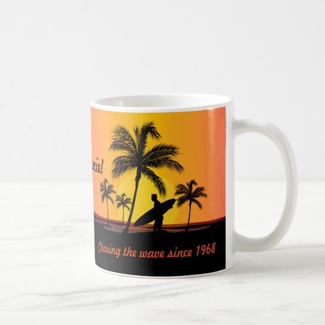 Personalised Surfer surfing chasing the wave Coffee Mug (Right)