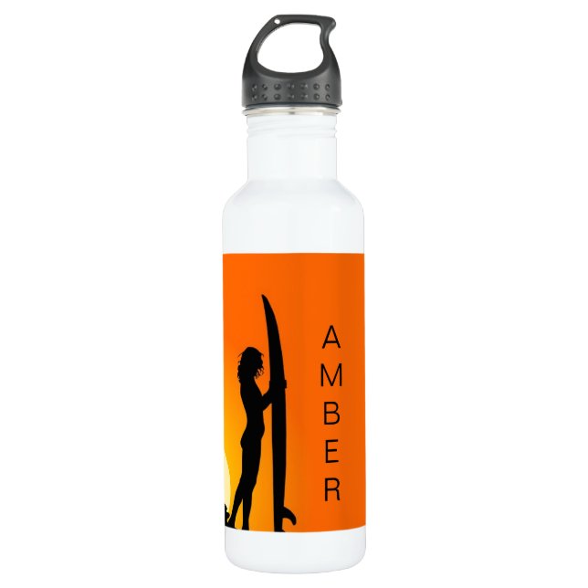 Personalised Surfing Lady Water bottle (Front)