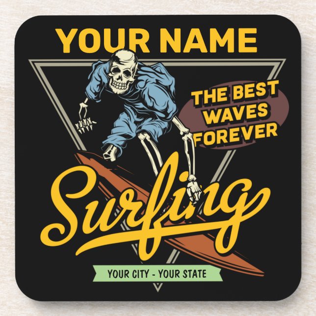Personalised Surfing Skeleton Ride Waves Surfer  Coaster (Front)