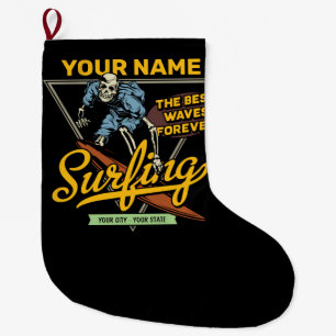 Personalised Surfing Skeleton Ride Waves Surfer  Large Christmas Stocking