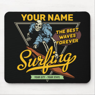 Personalised Surfing Skeleton Ride Waves Surfer Mouse Mat