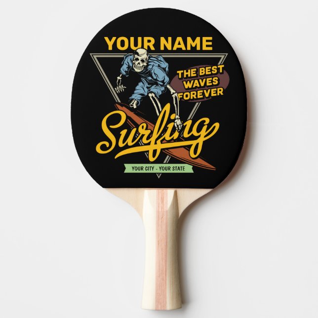 Personalised Surfing Skeleton Ride Waves Surfer Ping Pong Paddle (Front)