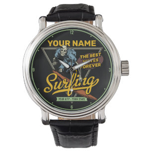 Personalised Surfing Skeleton Ride Waves Surfer  Watch