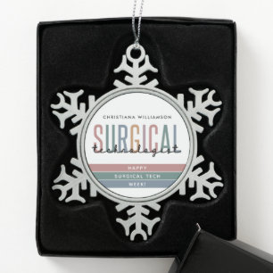 Personalised Surgical Technologist Week OR Tech Snowflake Pewter Christmas Ornament