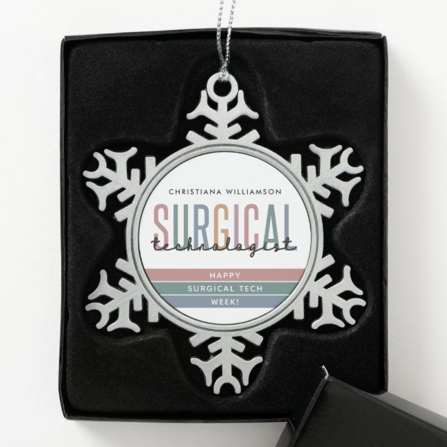Personalised Surgical Technologist Week OR Tech Snowflake Pewter Christmas Ornament (Box)