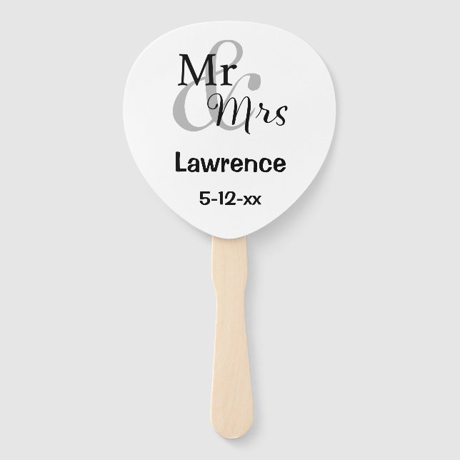 Personalised Surname Date Mr & Mrs Wedding Couple  Hand Fan (Front)