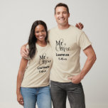 Personalised Surname Date Mr & Mrs Wedding Couple  T-Shirt<br><div class="desc">Personalised T-shirts for the happy couple featuring the new surname and wedding date.</div>