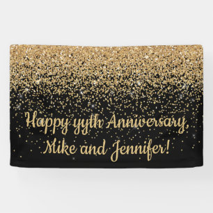 Personalised Surprise Anniversary Party Black Gold Banner