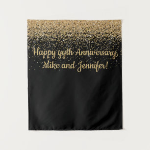 Personalised Surprise Anniversary Party Black Gold Tapestry