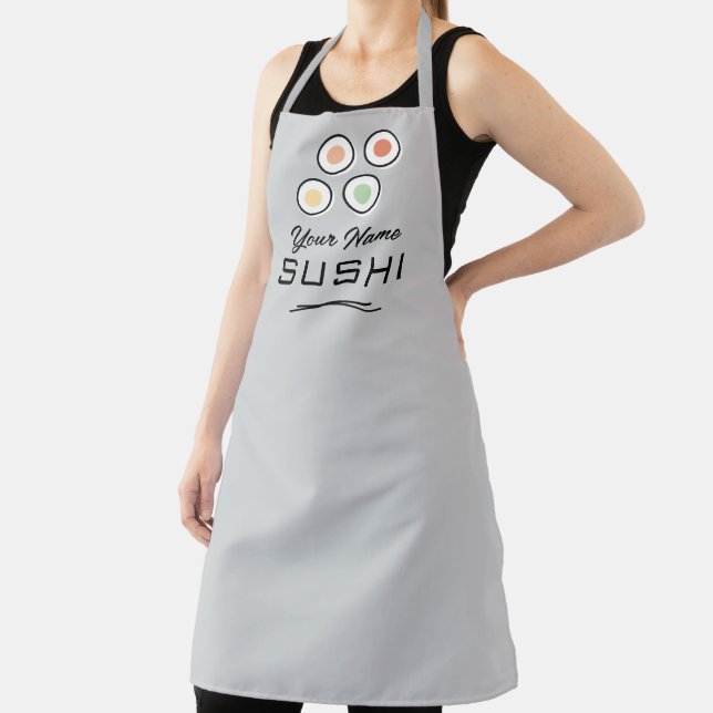 Personalised sushi chef apron with chopsticks logo (Insitu)