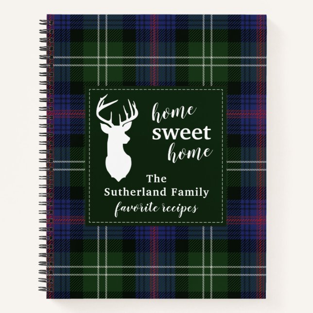 Personalised Sutherland Tartan Plaid Family Recipe Notebook (Front)