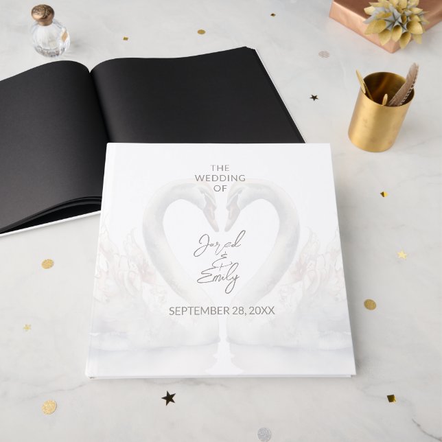 Personalised Swan Wedding Guest Book (Front Open)