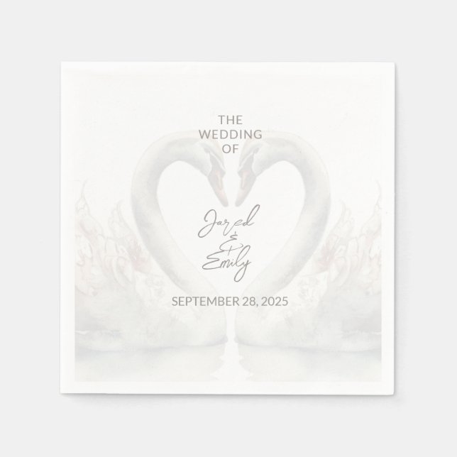 Personalised Swan Wedding Paper Napkins (Front)