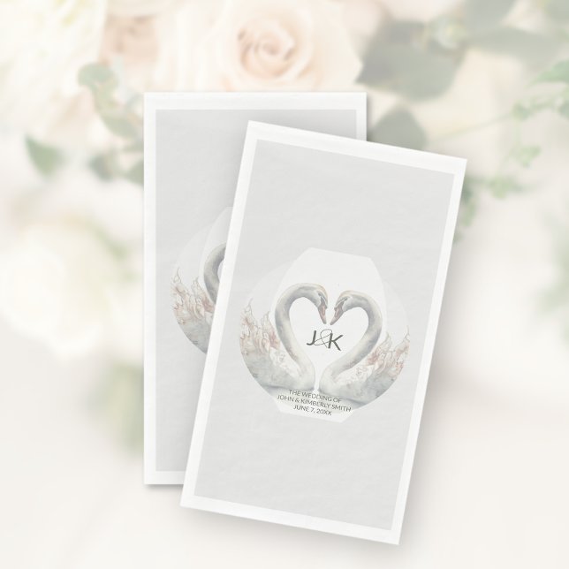 Personalised Swan Wedding Paper Napkins (Personalized Swan Wedding Paper Napkins)