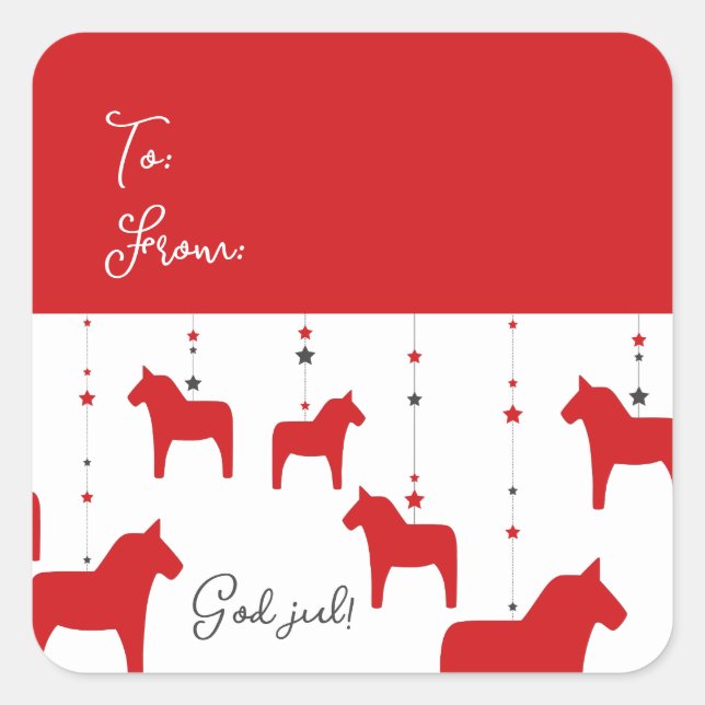 Personalised Swedish Christmas Dala Horse Square Sticker (Front)