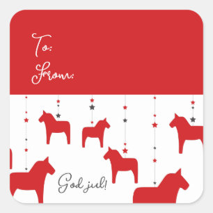 Personalised Swedish Christmas Dala Horse Square Sticker