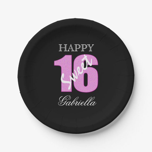 Personalised Sweet 16 Birthday Paper Plates (Front)